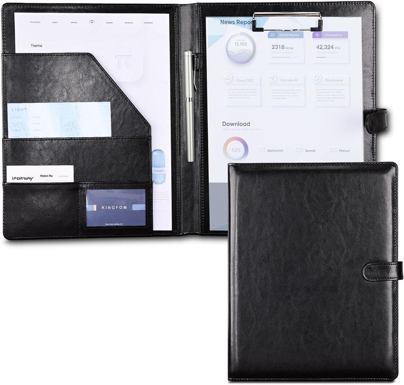 KINGFOM Professional Business Padfolio Clipboard Folder Portfolio, PU Leather Clipboard Organizer with Cover for Legal Pad Holder, Letter Size Resume/Document Portfolio Folder for Men Women Black - Image 1